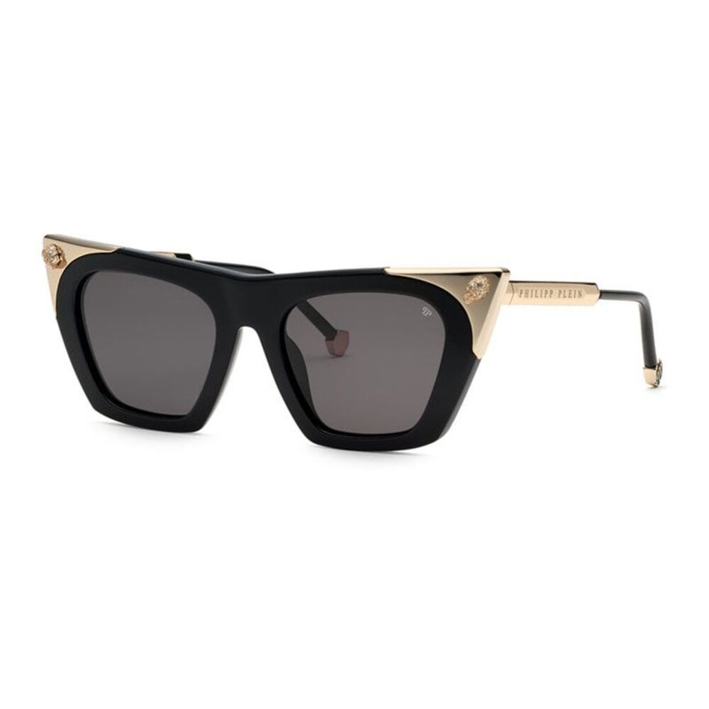 Philipp Plein Sunglasses Cat Eye Full Rim, Shiny Black/Gold Frame and Smoke
